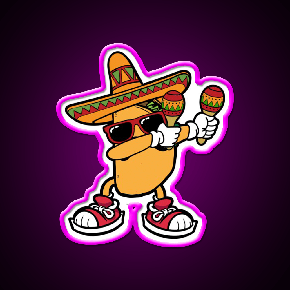 Dabbing Mexican Taco Sombrero Mustache Taco Led Neon Sign Rgb Color - Shineneon