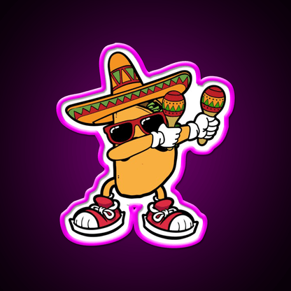 Dabbing Mexican Taco Sombrero Mustache Taco Led Neon Sign Rgb Color - Shineneon