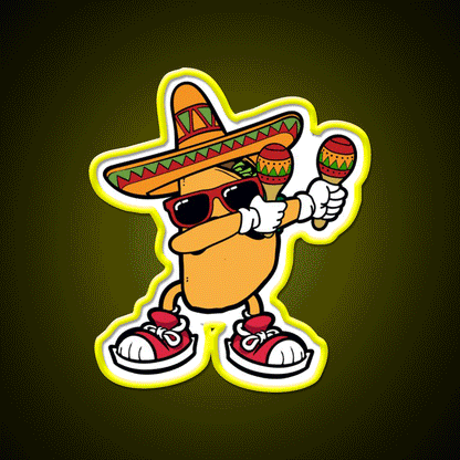 Dabbing Mexican Taco Sombrero Mustache Taco Led Neon Sign Rgb Color - Custom LED neon sign front view