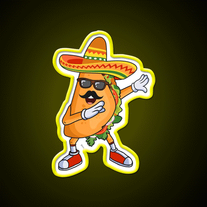 Dabbing Taco Funny Cinco De Mayo Mexican Party Taco Led Neon Sign Rgb Color - Custom LED neon sign front view
