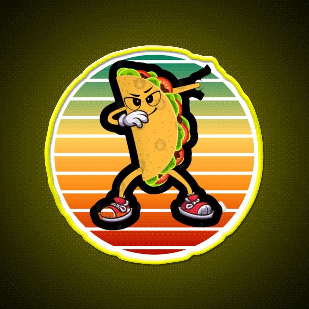 Dabbing Taco Funny Gifts Taco Led Neon Sign Mexican Food Sign Rgb Color - Custom LED neon sign front view