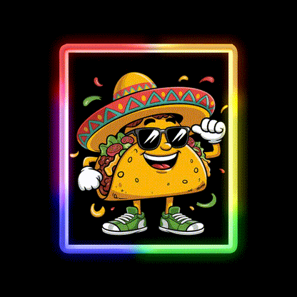 Dabbing Taco Funny Mexican Dab Fiesta Taco Led Neon Sign Rgb Color - LED neon sign close-up detail