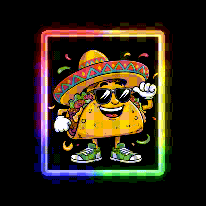Dabbing Taco Funny Mexican Dab Fiesta Taco Led Neon Sign Rgb Color - LED neon sign close-up detail