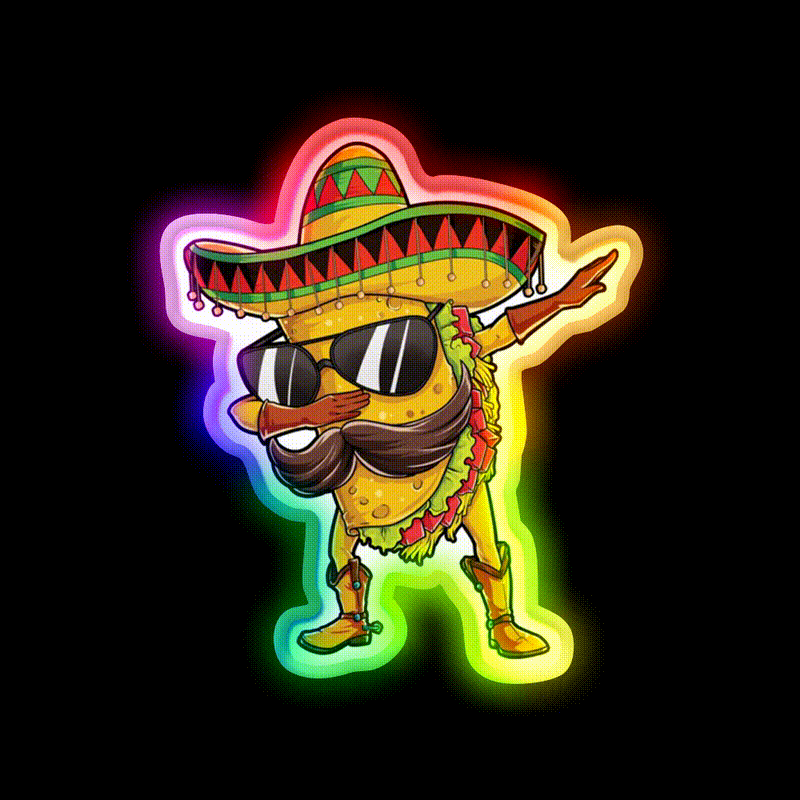 Dabbing Taco Tuesday Mexican Food Mexico Gifts Taco Led Neon Sign Rgb Color - LED neon sign close-up detail