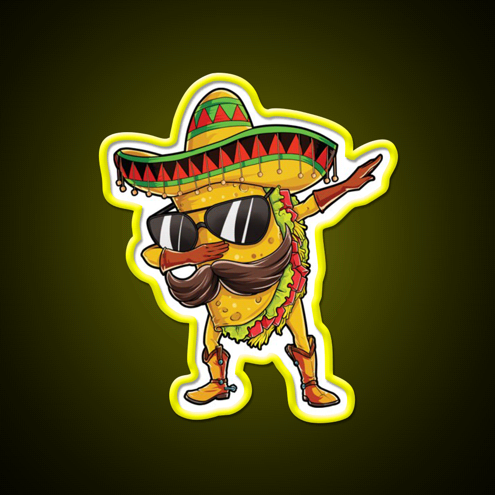 Dabbing Taco Tuesday Mexican Food Mexico Gifts Taco Led Neon Sign Rgb Color - Custom LED neon sign front view
