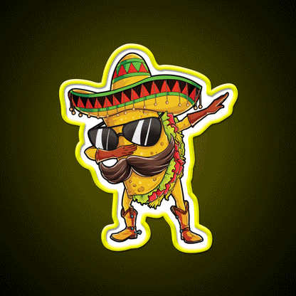 Dabbing Taco Tuesday Mexican Food Mexico Gifts Taco Led Neon Sign Rgb Color - Custom LED neon sign front view