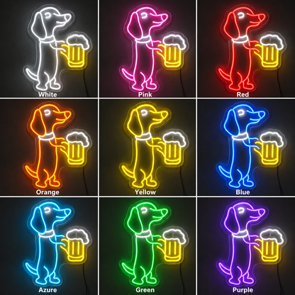 Dachshund Beer Neon Sign Funny Sausage Dog LED Light Pub LED Neon Sign color grid