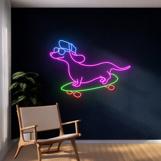 Dachshund Dog Skateboarding Dog Skateboarder Led Light