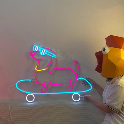 Dachshund Dog Skateboarding Led Neon Sign Dog Led Neon Sign | Shineneon