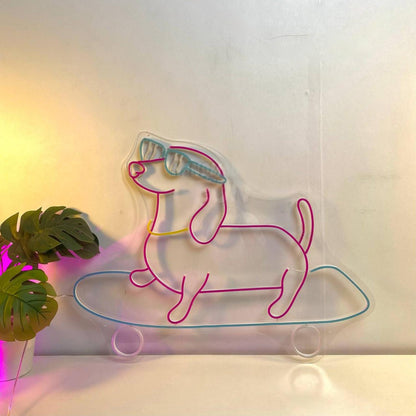 Dachshund Dog Skateboarding Led Neon Sign Dog Led Neon Sign | Shineneon