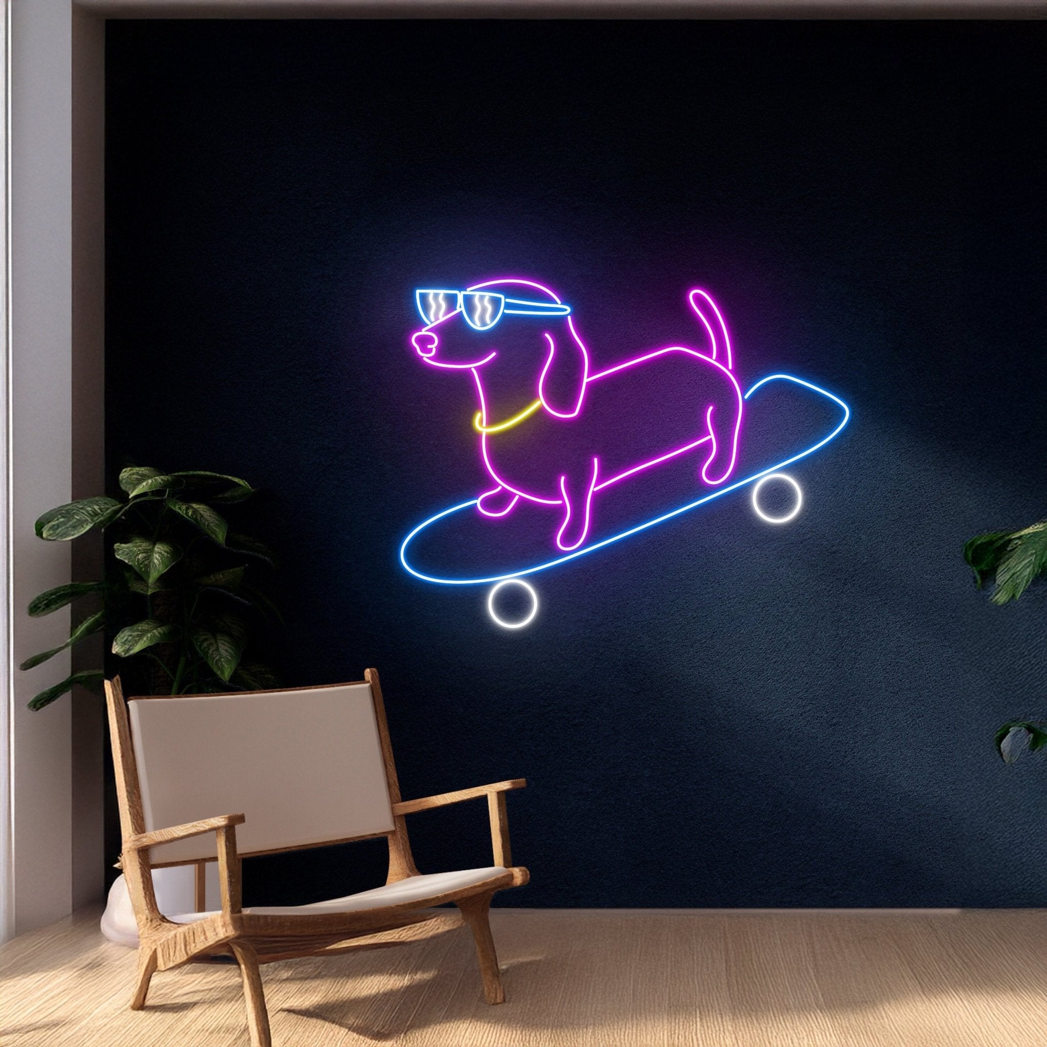 Dachshund Dog Skateboarding Led Sign - Shineneon