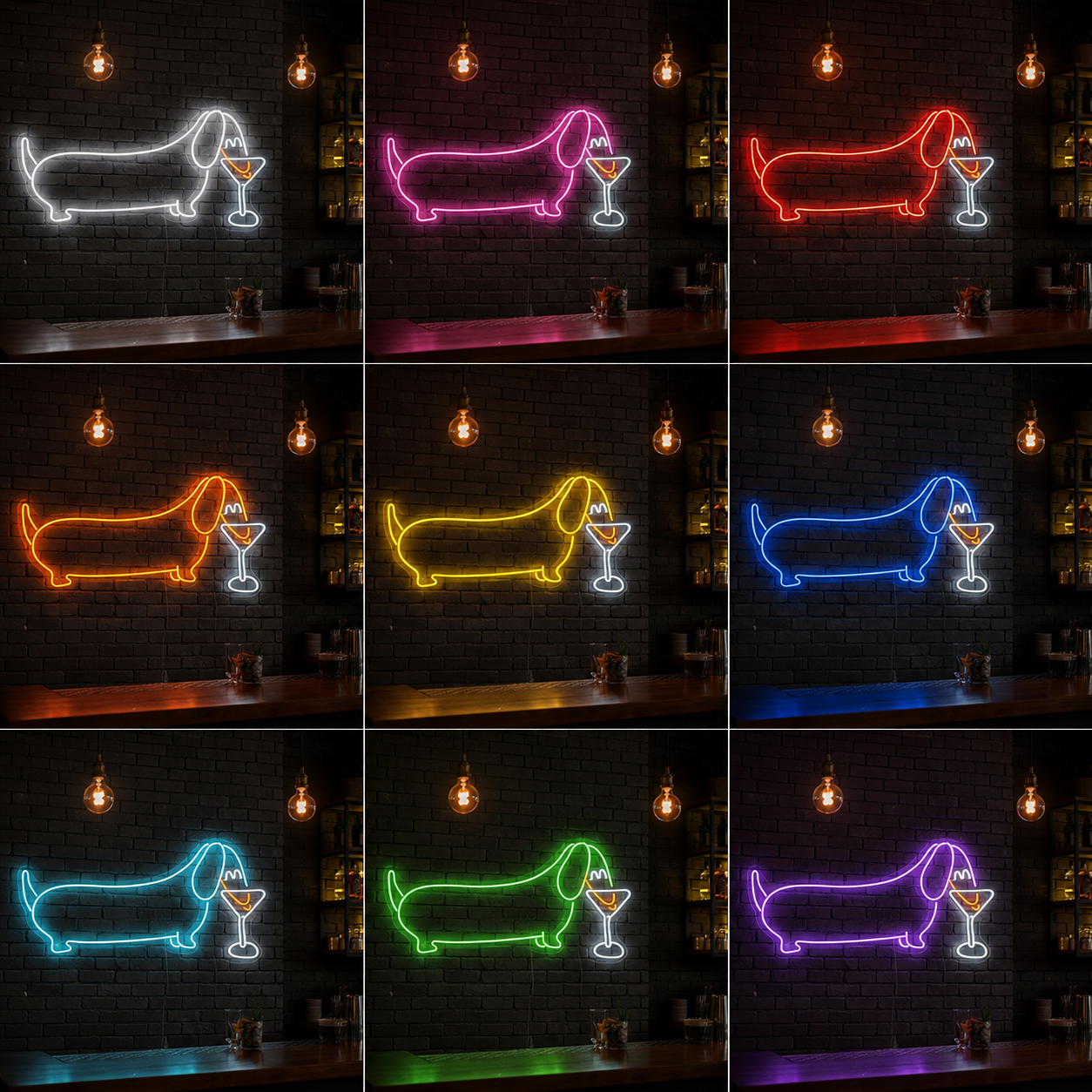 Dachshund Drinking Cocktail Neon Sign LED Neon Sign color grid