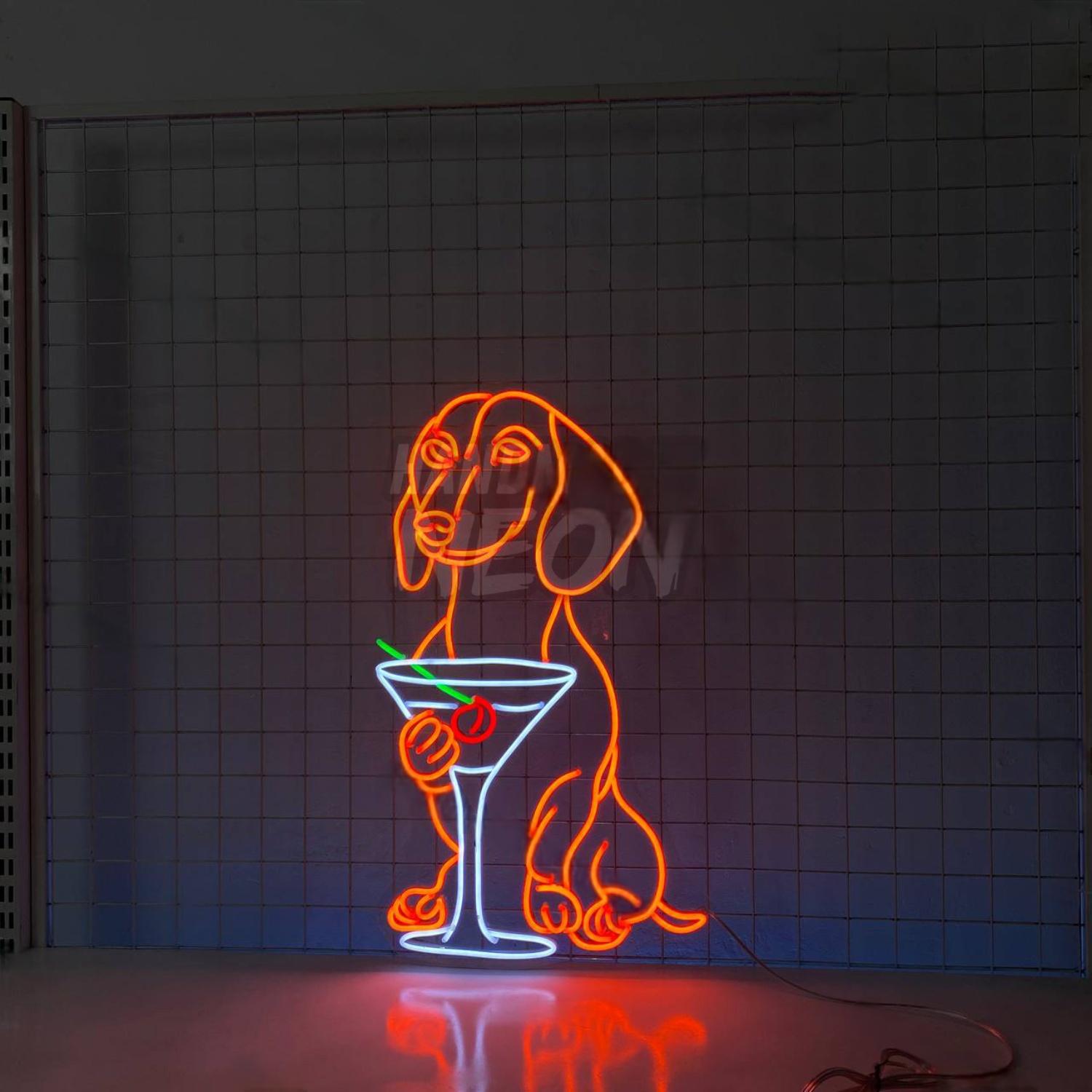 Dachshund Drinking Martini Led Neon Sign | Shineneon