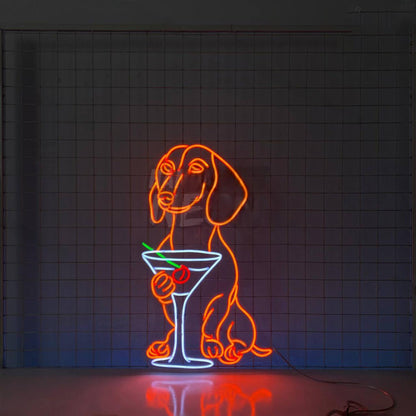 Dachshund Drinking Martini Led Neon Sign | Shineneon