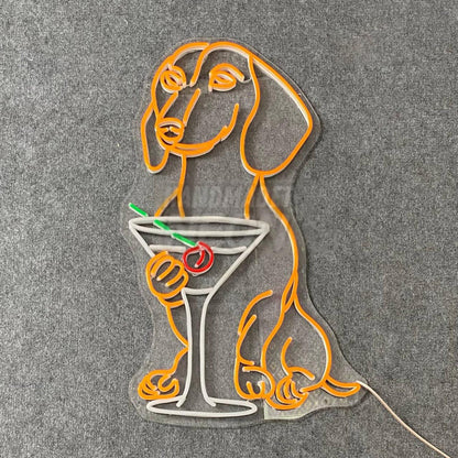 Dachshund Drinking Martini Led Neon Sign | Shineneon