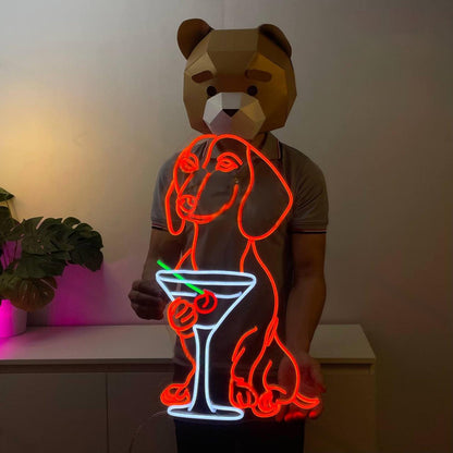 Dachshund Drinking Martini Led Neon Sign Dog Led Neon Sign | Shineneon