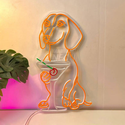 Dachshund Drinking Martini Led Neon Sign Dog Led Neon Sign | Shineneon