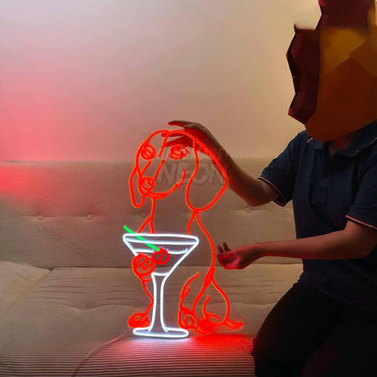 Dachshund Drinking Martini Led Neon Sign Dog Led Neon Sign | Shineneon