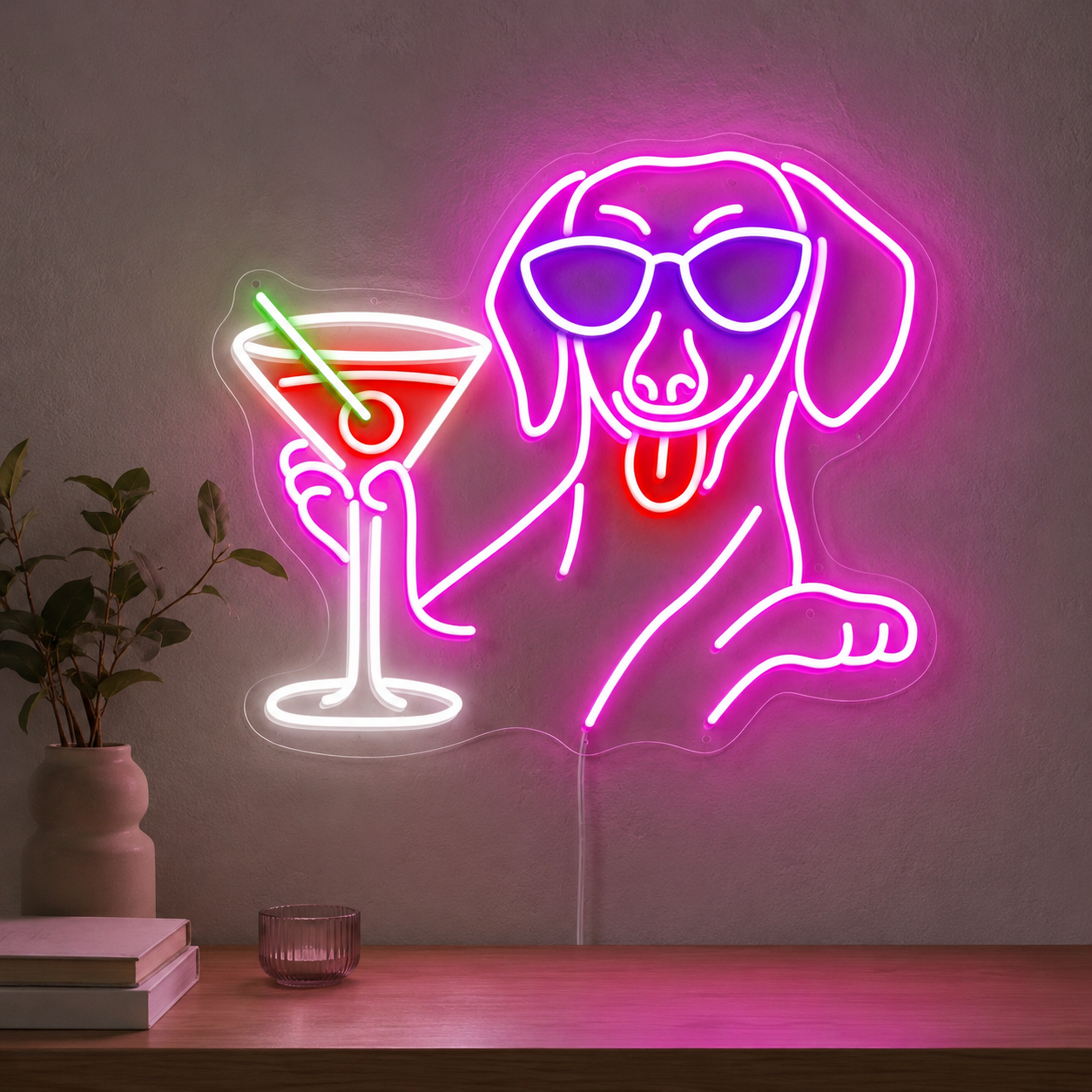 Dachshund Drinking Martini Neon Sign Wine Neon Sign Dachshund LED Neon Sign main product image