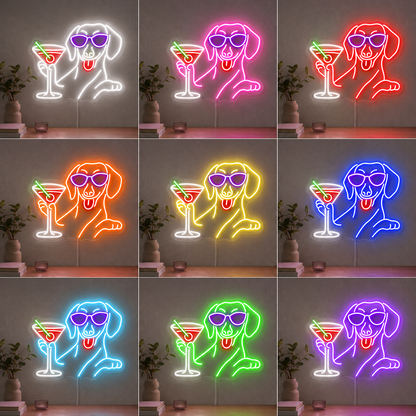 Dachshund Drinking Martini Neon Sign Wine Neon Sign Dachshund LED Neon Sign color grid