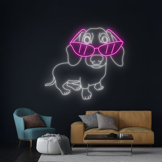 Dachshund In Glasses Neon Sign