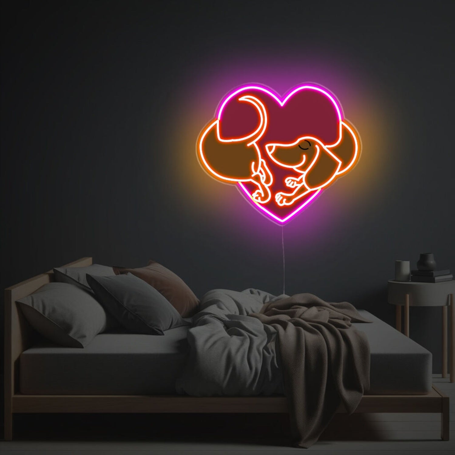 Dachshund With Pinky Heart Led Neon Acrylic Artwork | Shineneon