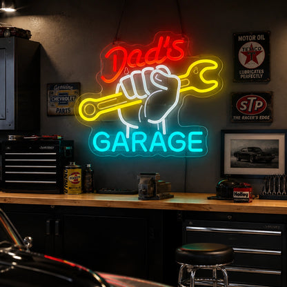 Dad's Fist Garage Neon Sign LED Neon Sign real lifestyle scene