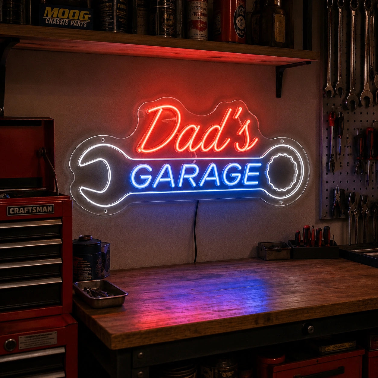 Dad's Garage Script Neon Sign LED Neon Sign real lifestyle scene