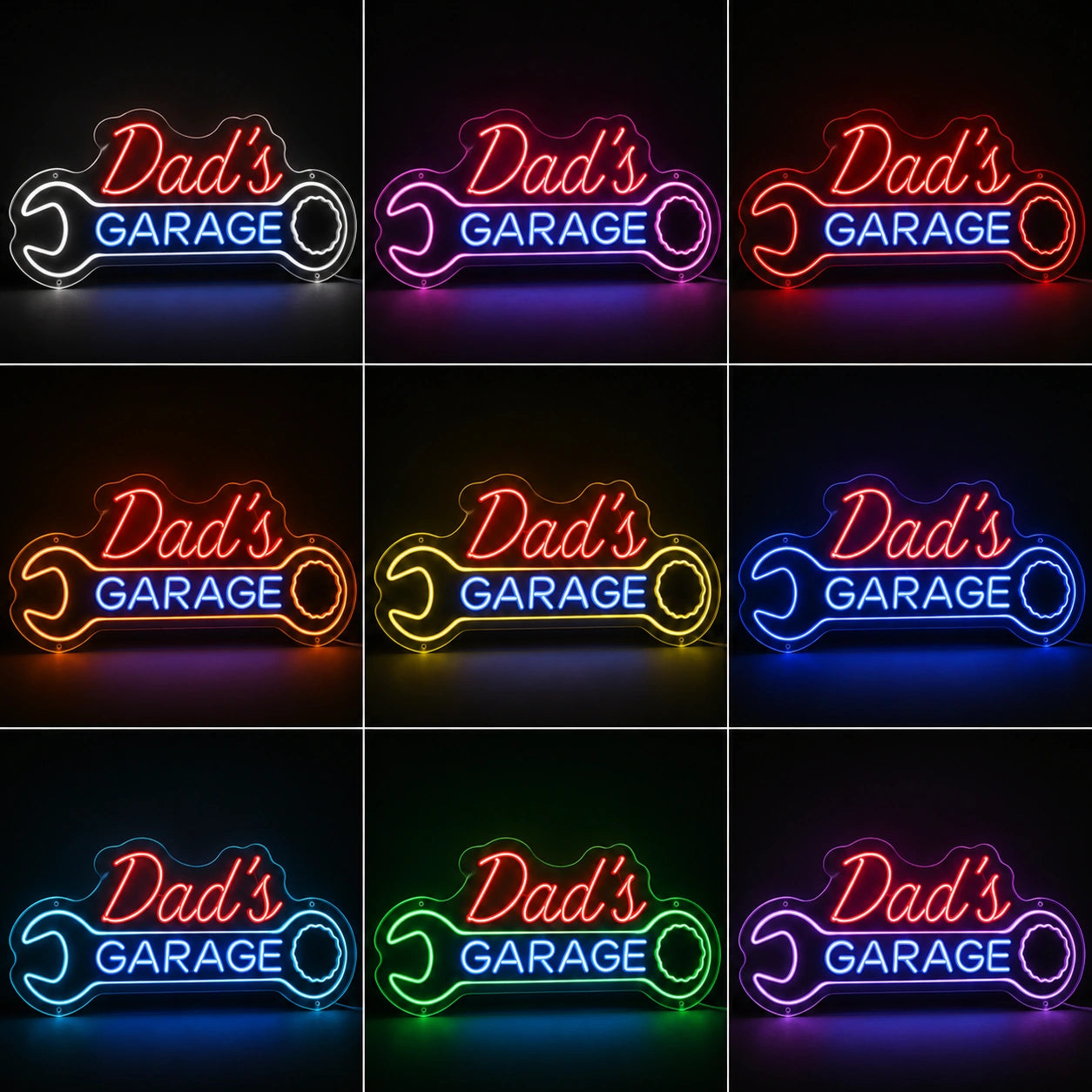 Dad's Garage Script Neon Sign LED Neon Sign color grid