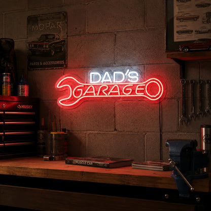 Dad's Garage Wrench Neon Sign LED Neon Sign real lifestyle scene