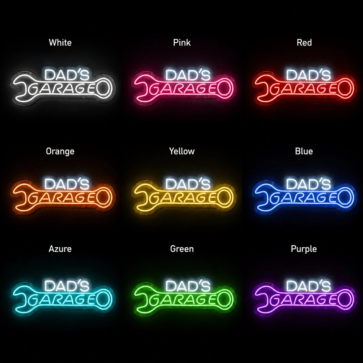 Dad's Garage Wrench Neon Sign LED Neon Sign color grid