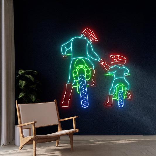 Dad Son Biker Neon Light