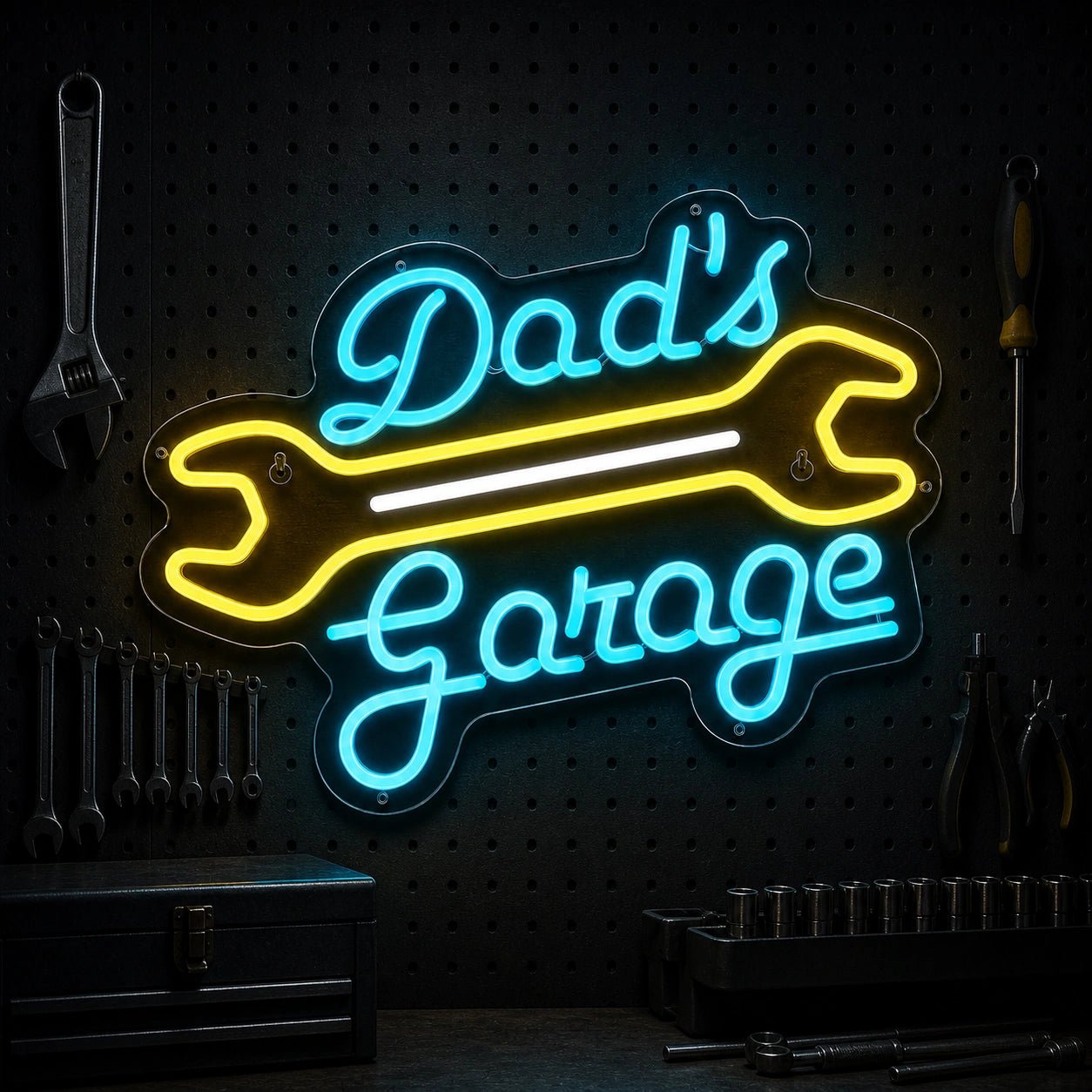 Dads Garage Crossed Wrenches Vintage LED Neon Sign - Shineneon