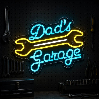 Dads Garage Crossed Wrenches Vintage LED Neon Sign - Shineneon