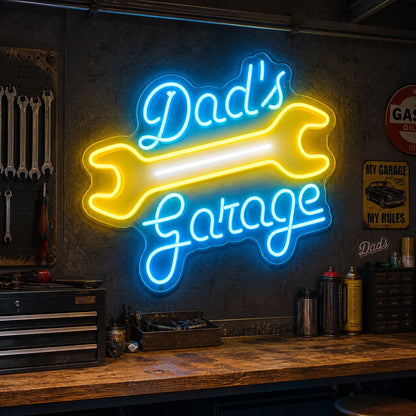 Dads Garage Dog Bone Vintage LED Neon Sign real lifestyle scene