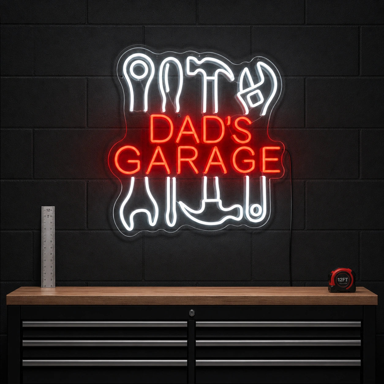 Dads Garage Tools Vintage LED Neon Sign size image