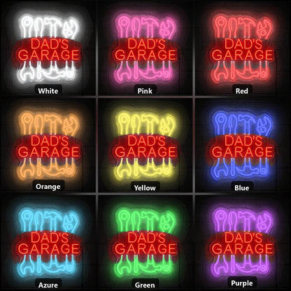 Dads Garage Tools Vintage LED Neon Sign color grid