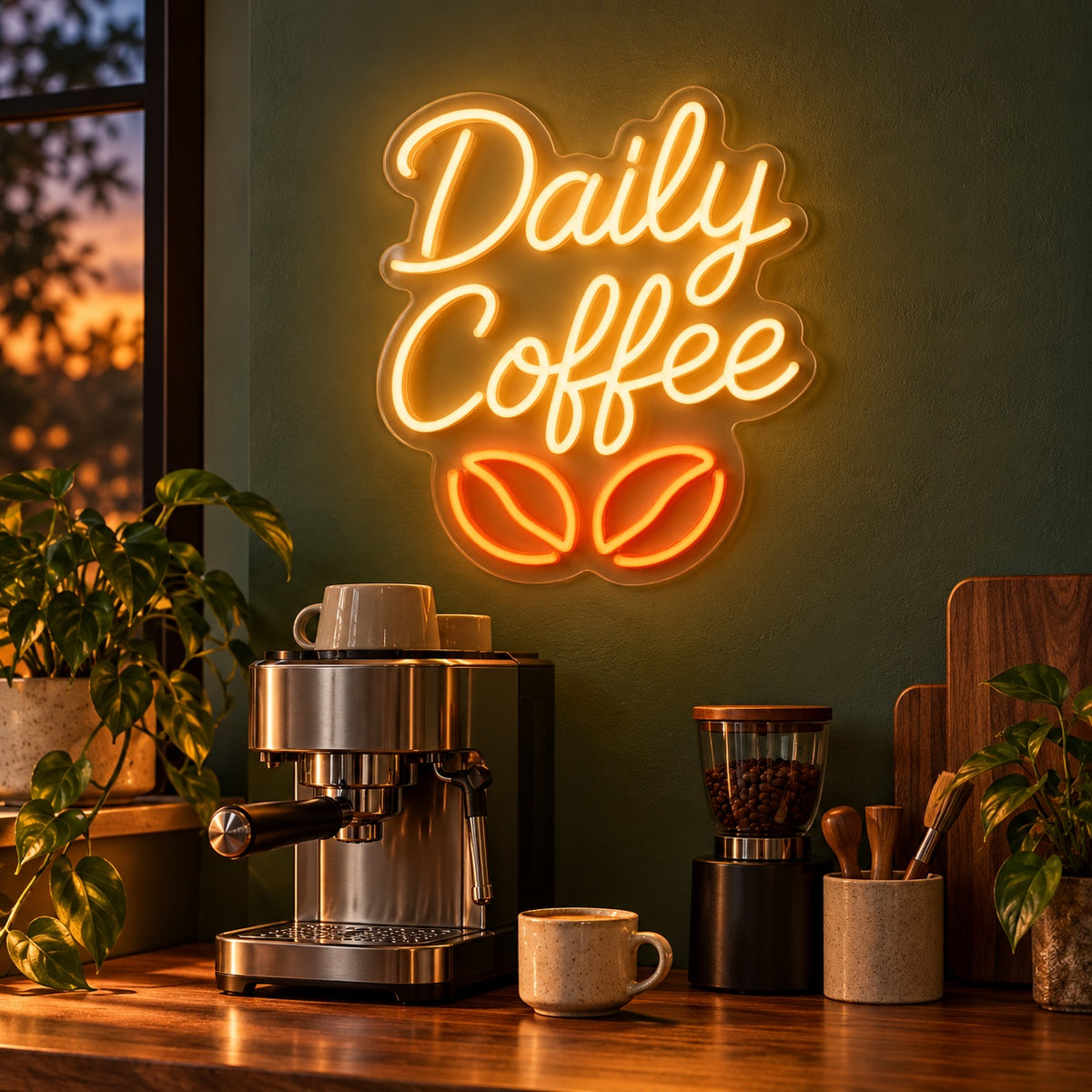 Daily Coffee LED Neon Sign - advertising view