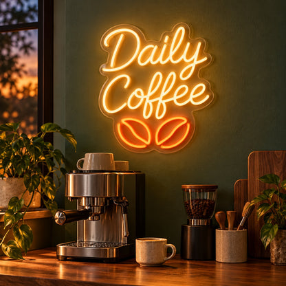 Daily Coffee LED Neon Sign - advertising view