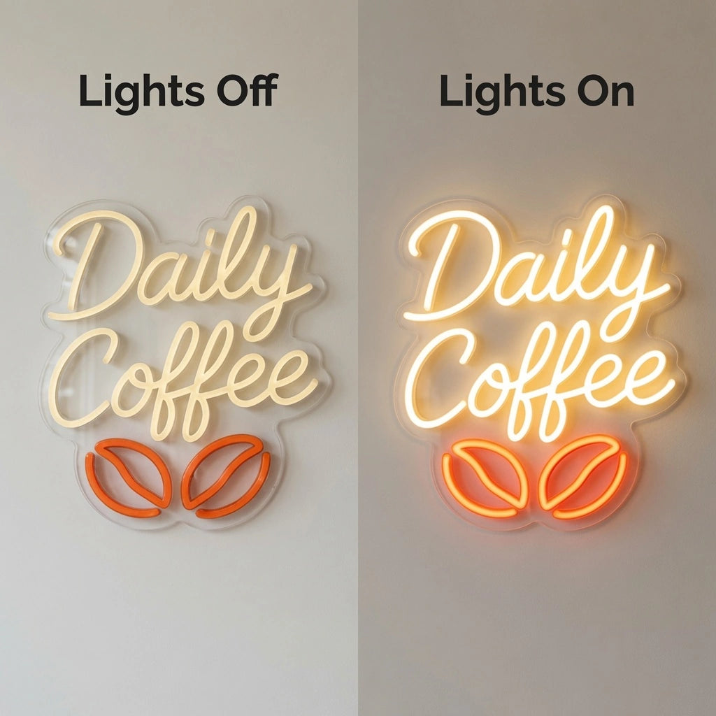 Daily Coffee Wall Decor LED Neon Sign - 06 Day Night Comparison