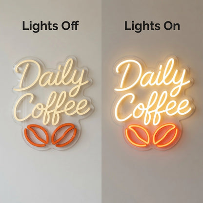 Daily Coffee Wall Decor LED Neon Sign - 06 Day Night Comparison