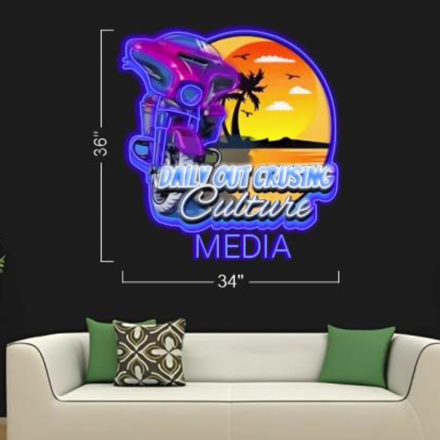 Daily Out Cruising Motorcycle Sunset Led Neon Sign Multicolor Retro Indoor Wall Decor | Shineneon