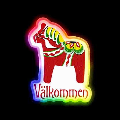 Dala Horse Valkommen Welcome Led Neon Sign Open Sign Rgb Color - LED neon sign close-up detail