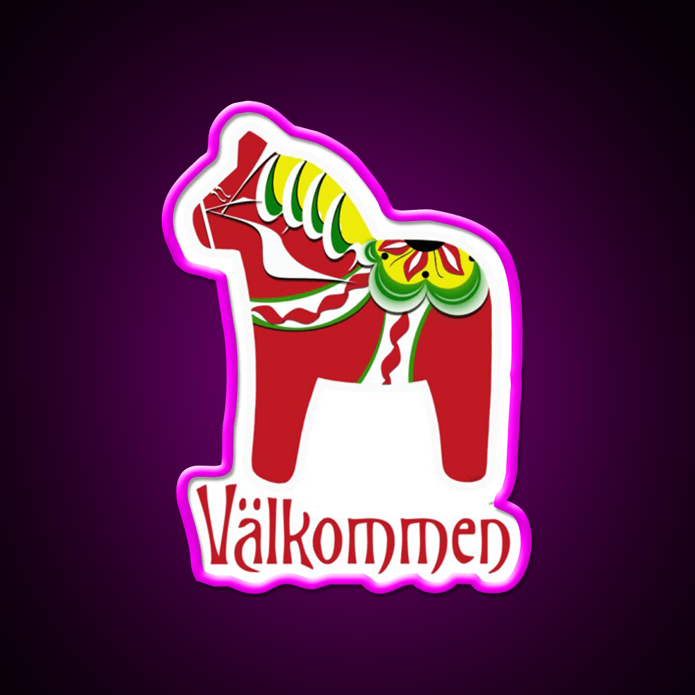 Dala Horse Valkommen Welcome Led Neon Sign Open Sign Rgb Color - Shineneon