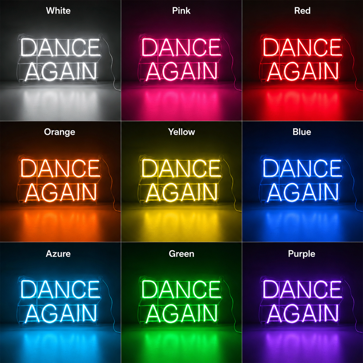 Dance Again LED Neon Sign color grid