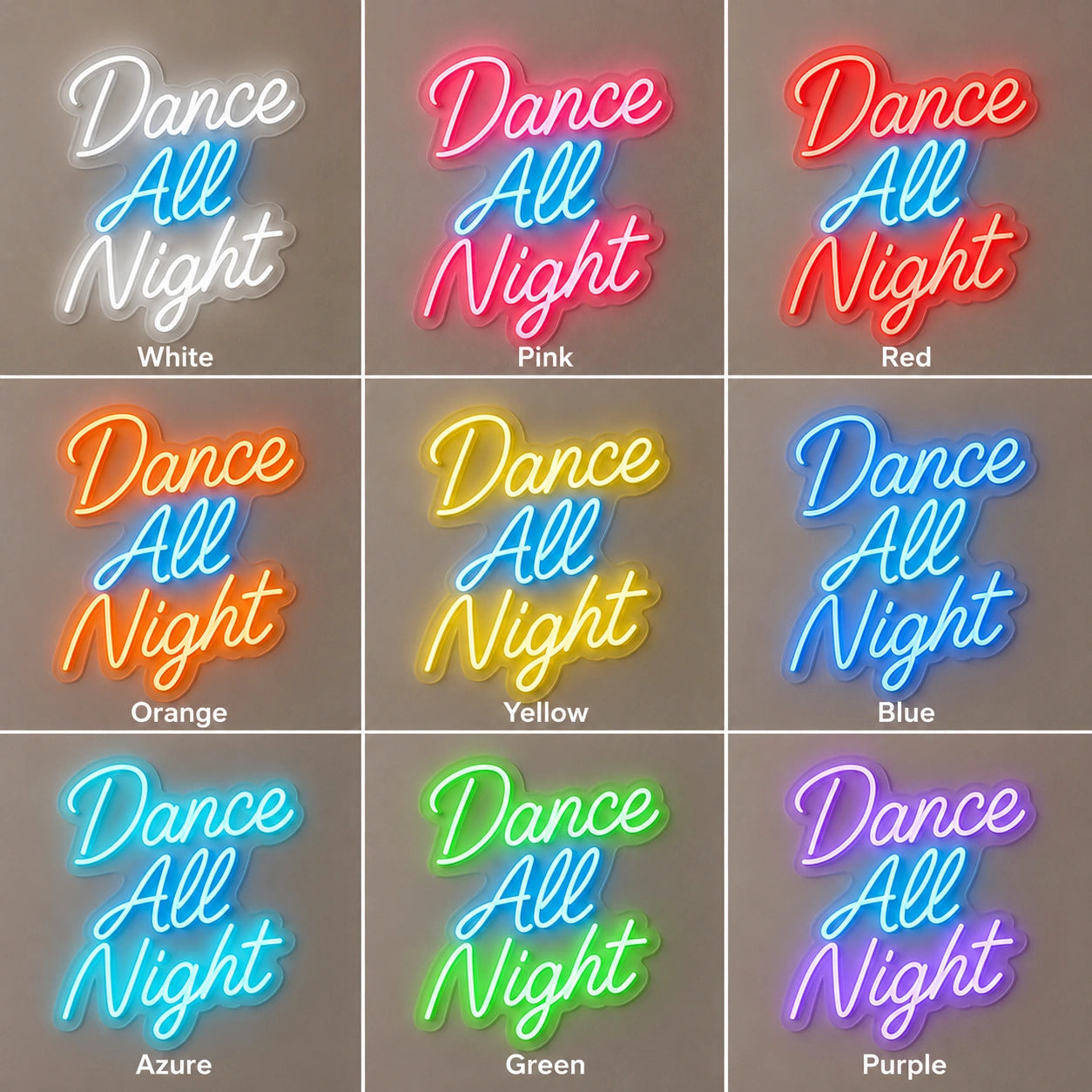 Dance All Night LED Neon Sign day and night comparison