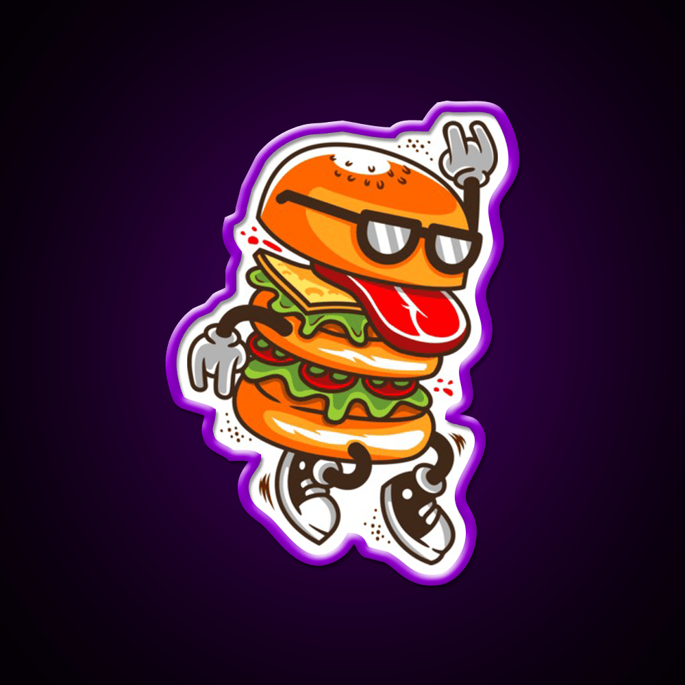 Dancing Burger Fast Food Led Neon Sign For Burger Place Rgb Color - Shineneon
