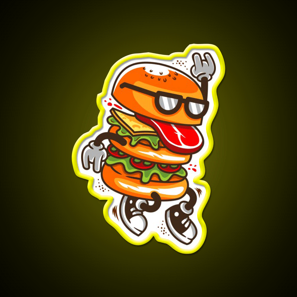 Dancing Burger Fast Food Led Neon Sign For Burger Place Rgb Color