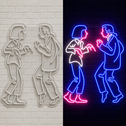 Dancing Couple Vintage LED Neon Sign day and night comparison