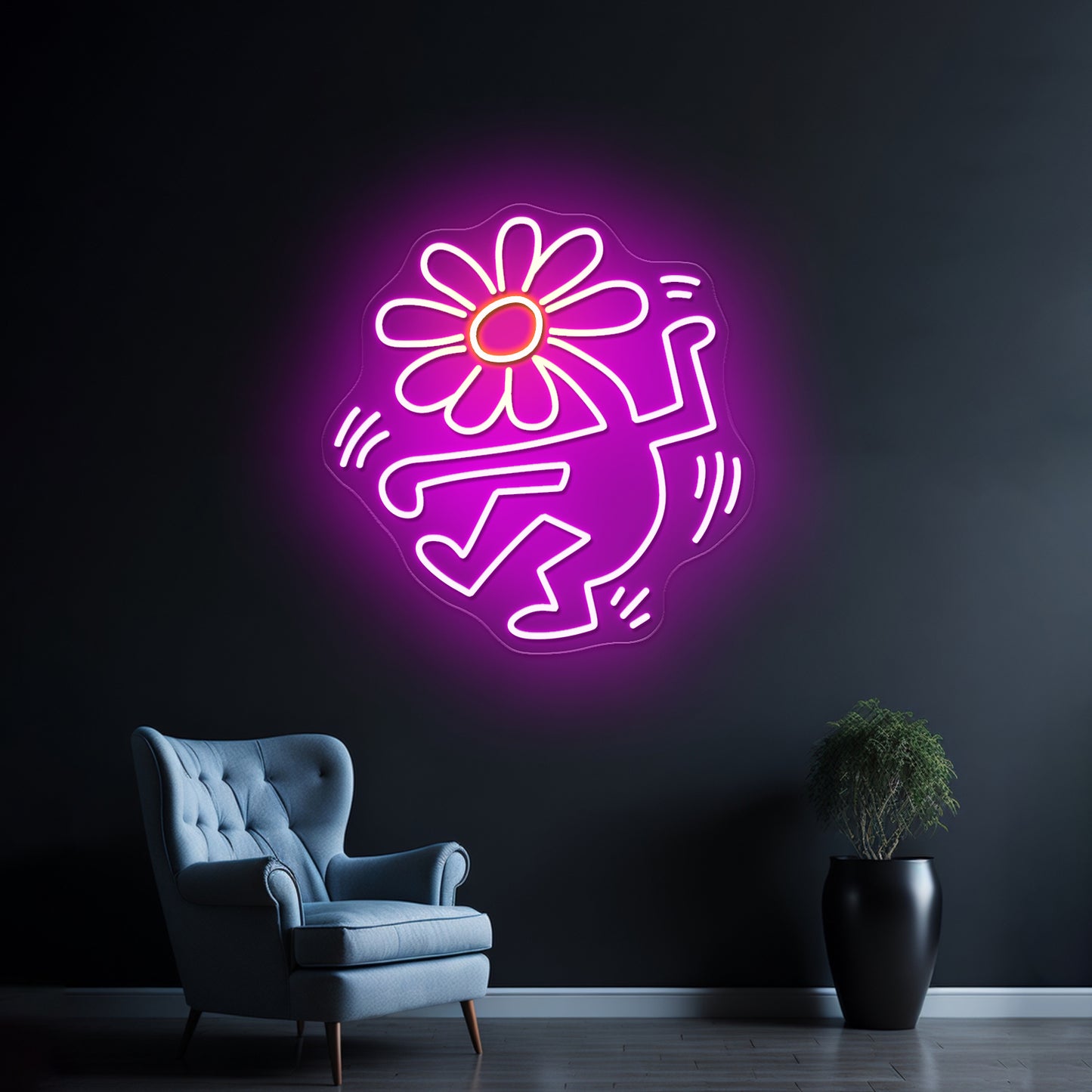 Dancing Flower Head Artistic Neon Signs Decor